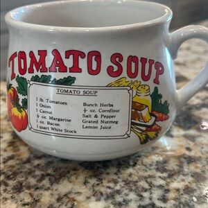 Set 4 Vintage Recipe Soup Mugs Cups Bowls Chicken, onion,mushroom  and Tomato.
